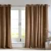 VELVET FABRIC EYELET CURTAIN-BEIGE
