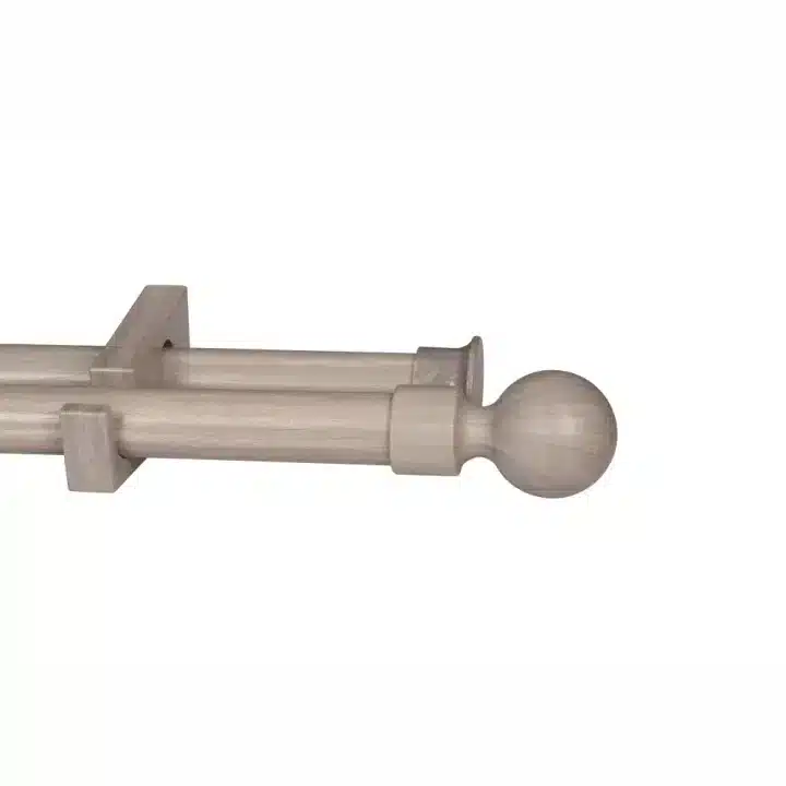 CURTAIN POLE-34MM WOOD-LIKE DESIGNER DOUBLE POLE SET-BALL FINIAL SEA MIST
