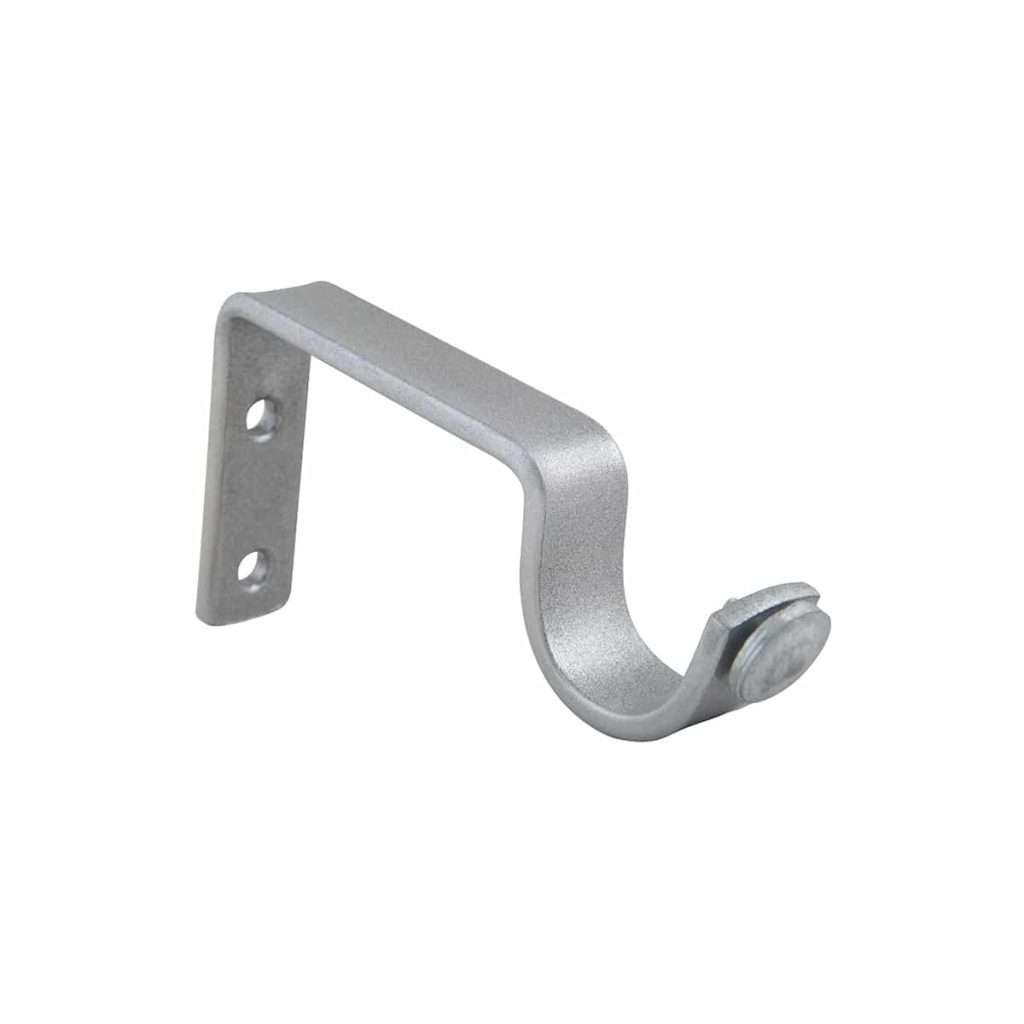 Metal hook for hanging or securing items, silver finish, close-up view.
