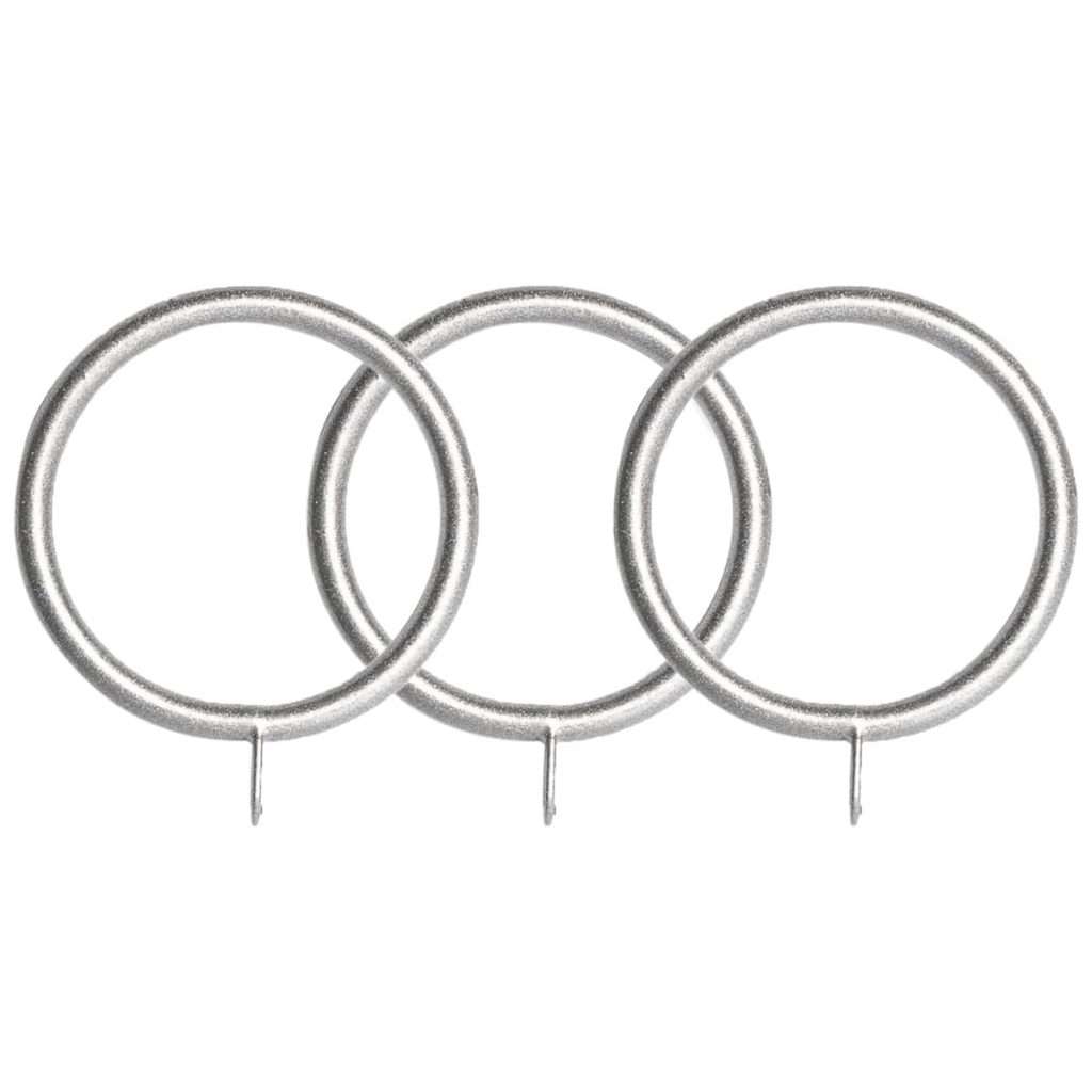 Three silver hoop earrings aligned in a row on a white background.