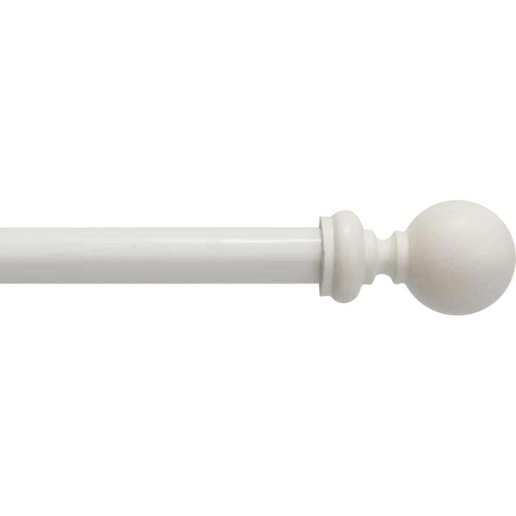 White 34mm classic curtain pole with finial for window decor.
