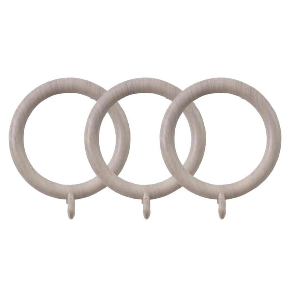 Set of three 34mm designer curtain rings in Sea Mist color.