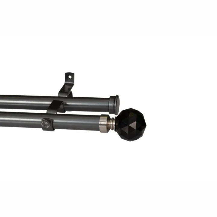 28mm Double Pole Set with Crystal Ball Finials - Gun Metal