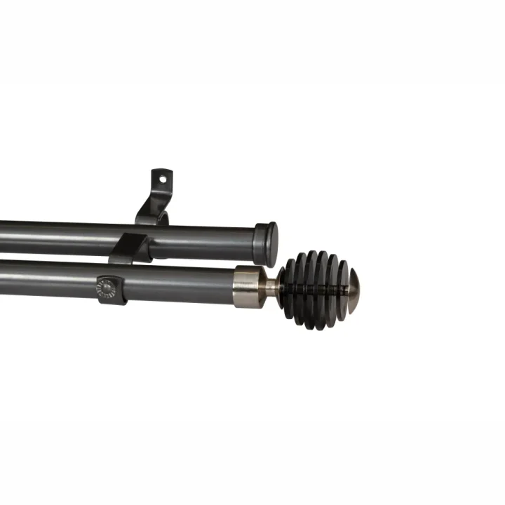 28mm Double Pole Set with Stacked Black Ball Finials - Gun Metal