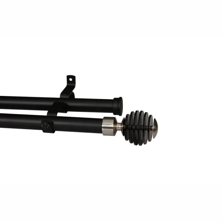 28mm Double Pole Set with Stacked Black Ball Finials - Matt Black