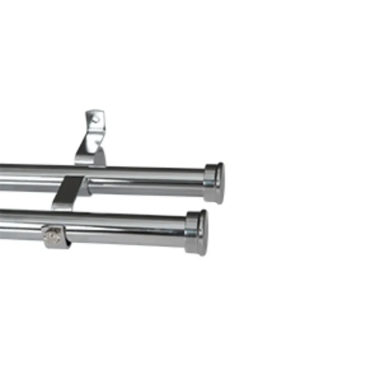 CURTAIN POLE-28MM DOUBLE POLE SET END CAP-CHROME