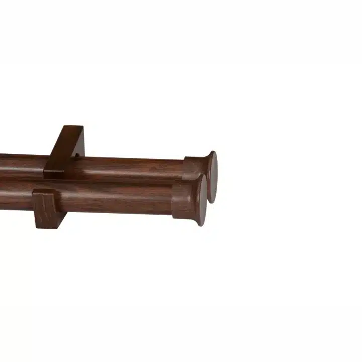 CURTAIN POLE-34MM WOOD-LIKE DESIGNER DOUBLE POLE SET-END CAP AUBURN