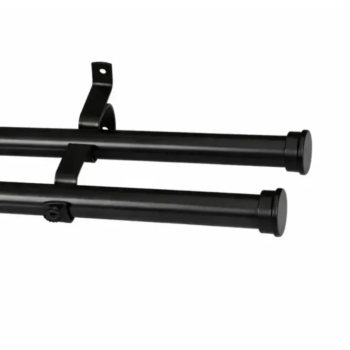 Black 28mm Gypsy Double Pole Set with End Caps for curtain rods.