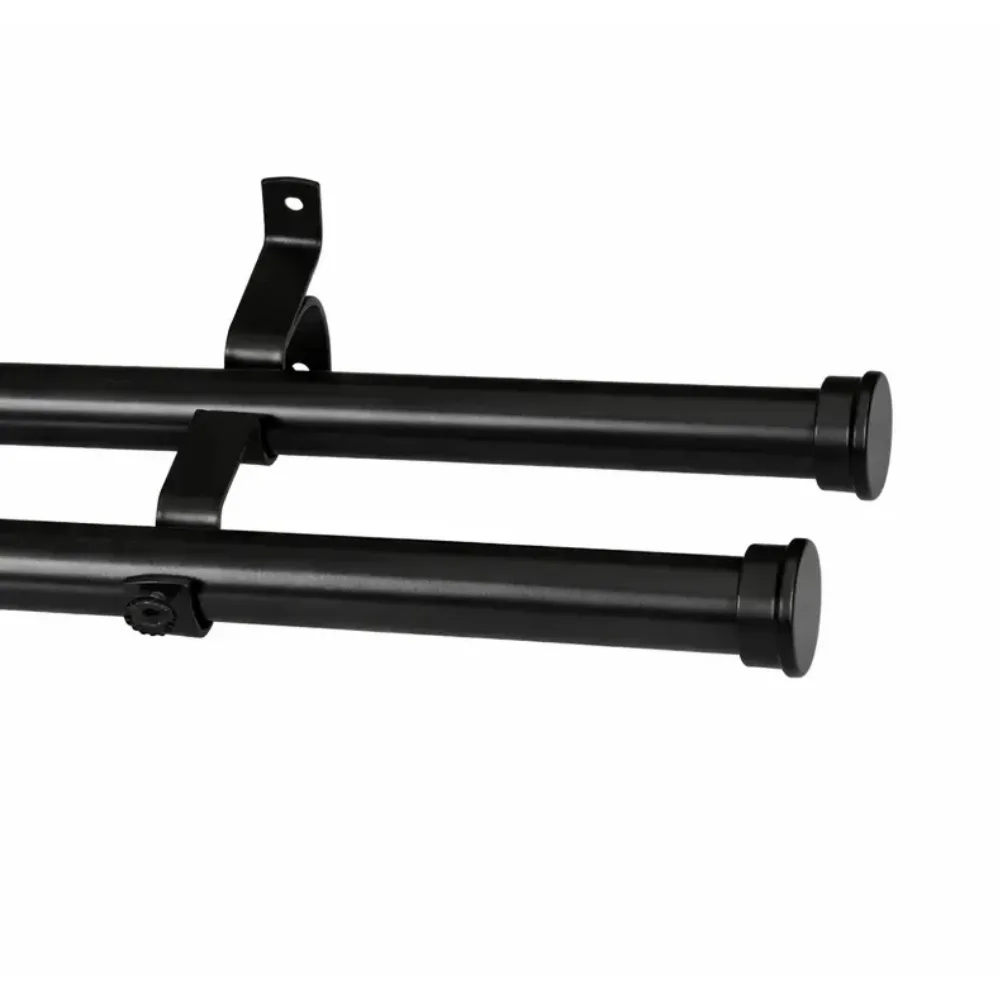 Black 28mm Gypsy Double Pole Set with End Caps for curtain rods.