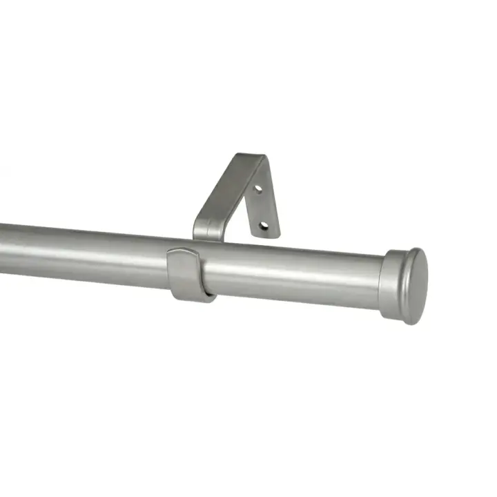 Silver 32mm curtain pole with end cap and wall mount bracket.