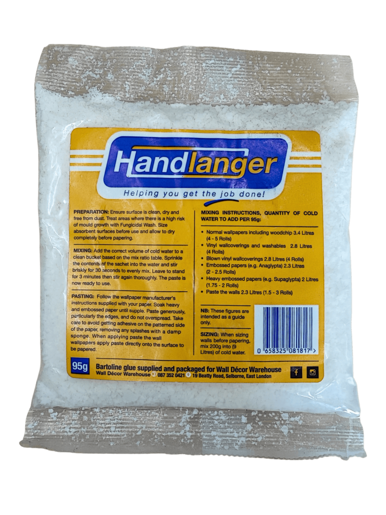 Handlanger Wallpaper Paste in 95g package for wall decoration projects.