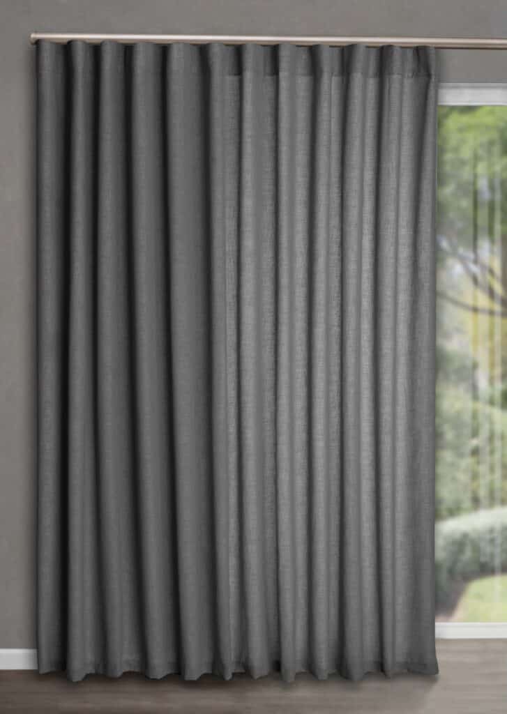 Elegant grey wave curtains for modern interior decor.