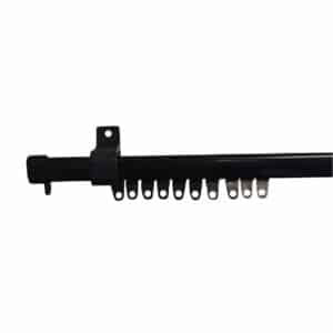 Single black steel curtain C-track for window or door installation.