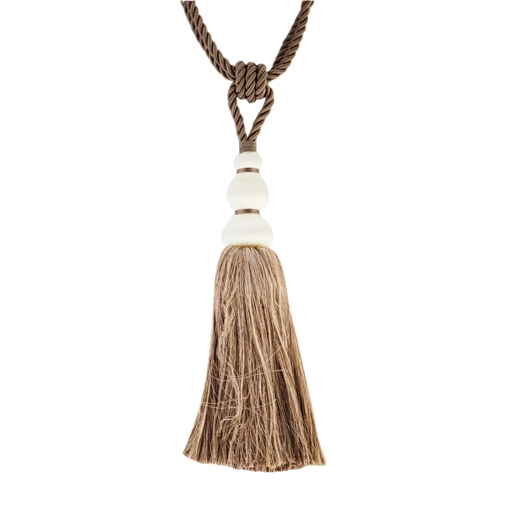 Fabric Tie Backs with Tassels - Brown