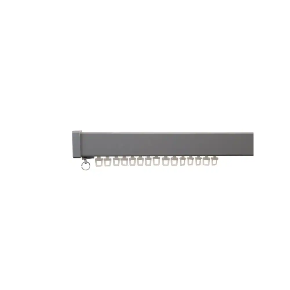 Dark grey 32mm cubic pelmet with C-track for window treatments.