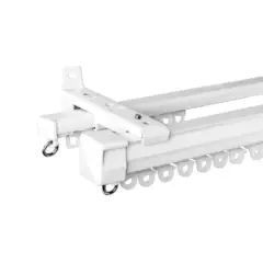 White aluminium racer track for double curtains with mounting hardware.