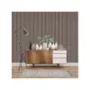 Walnut black wall panel with modern decor and wooden sideboard.