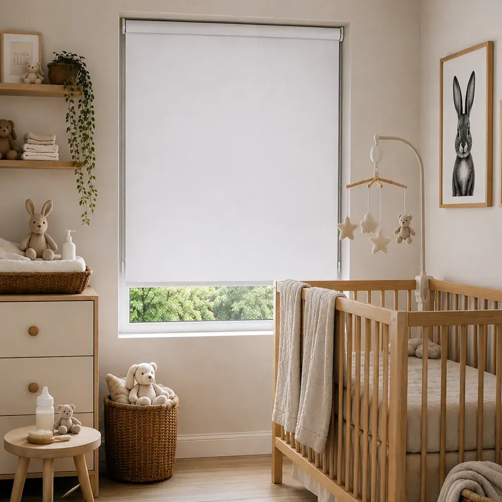 Blockout Curtains vs Blackout Roller Blinds for Bedrooms 2 Finishing Touches - Drill Free Blinds (Blockout Roller Blind) - White